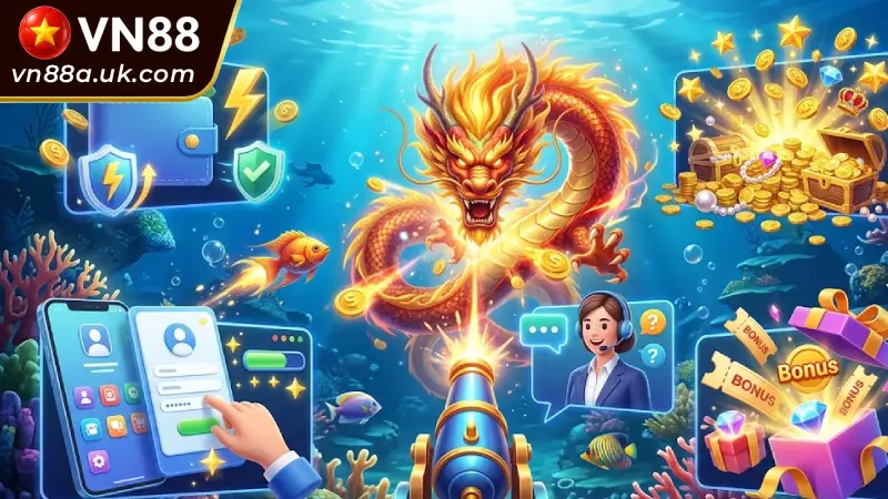Bắn Cá Long Vương VN88 Mẹo Chơi và Bí Kíp Săn Boss Nổ Hũ Giải Mã 5 Sức Hút Của Siêu Phẩm Bắn Cá Long Vương VN88
